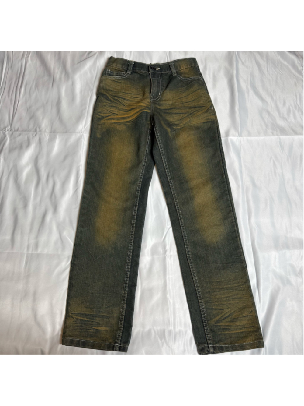 Boys Red Ape Jeans Size 10 Blue and Brown Distressed Denim